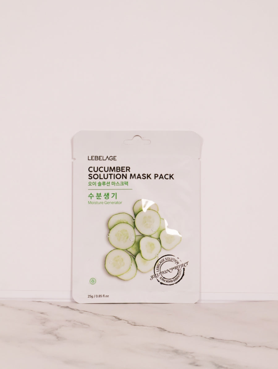 Lebelage Cucumber Solution Mask Pack - Mascarilla Hidratante de Pepino (10 piezas)