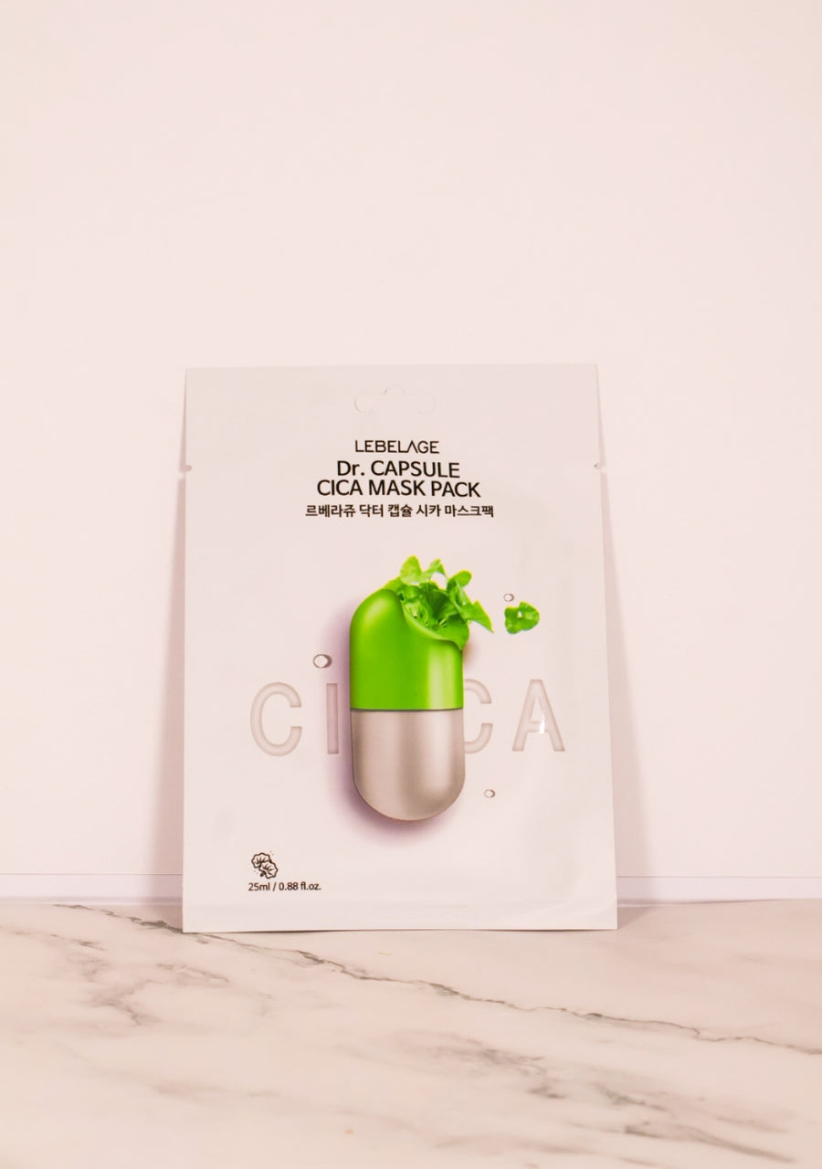 Lebelage Dr. Capsule Cica Mask Pack - Mascarilla Calmante de Centella (10 piezas)