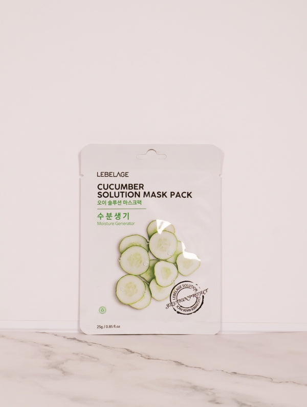 Lebelage Cucumber Solution Mask Pack - Mascarilla Hidratante de Pepino (10 piezas)